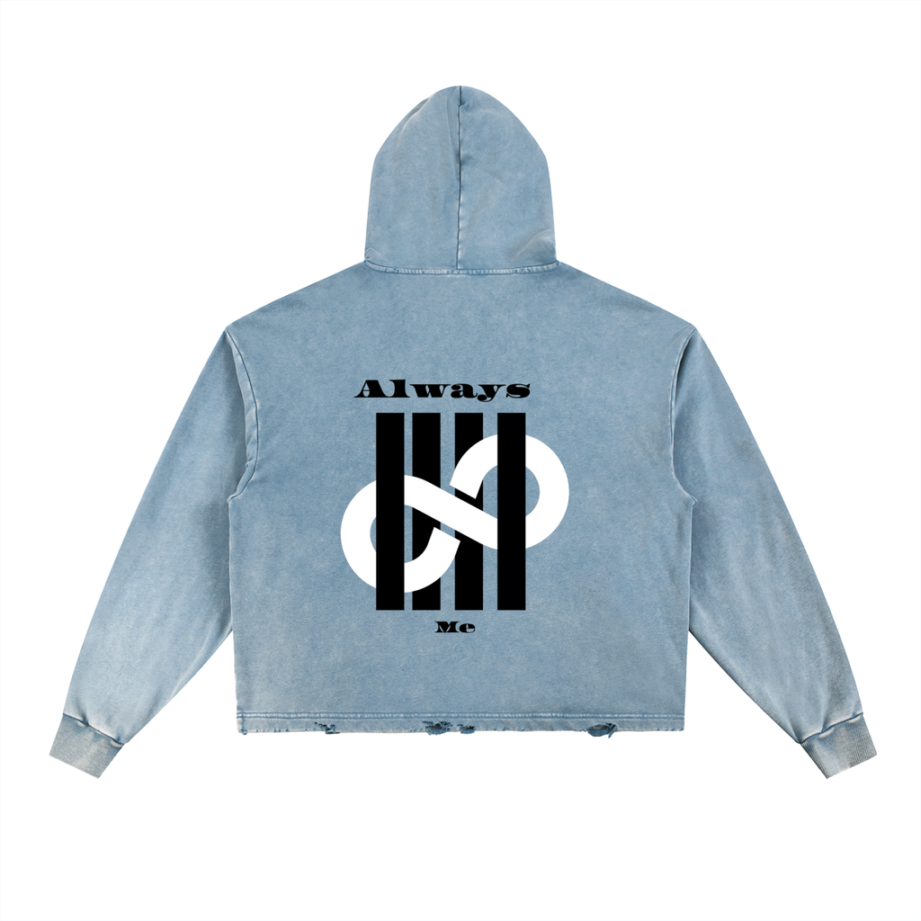 Vintage Washed Frayed-Hem Hoodie