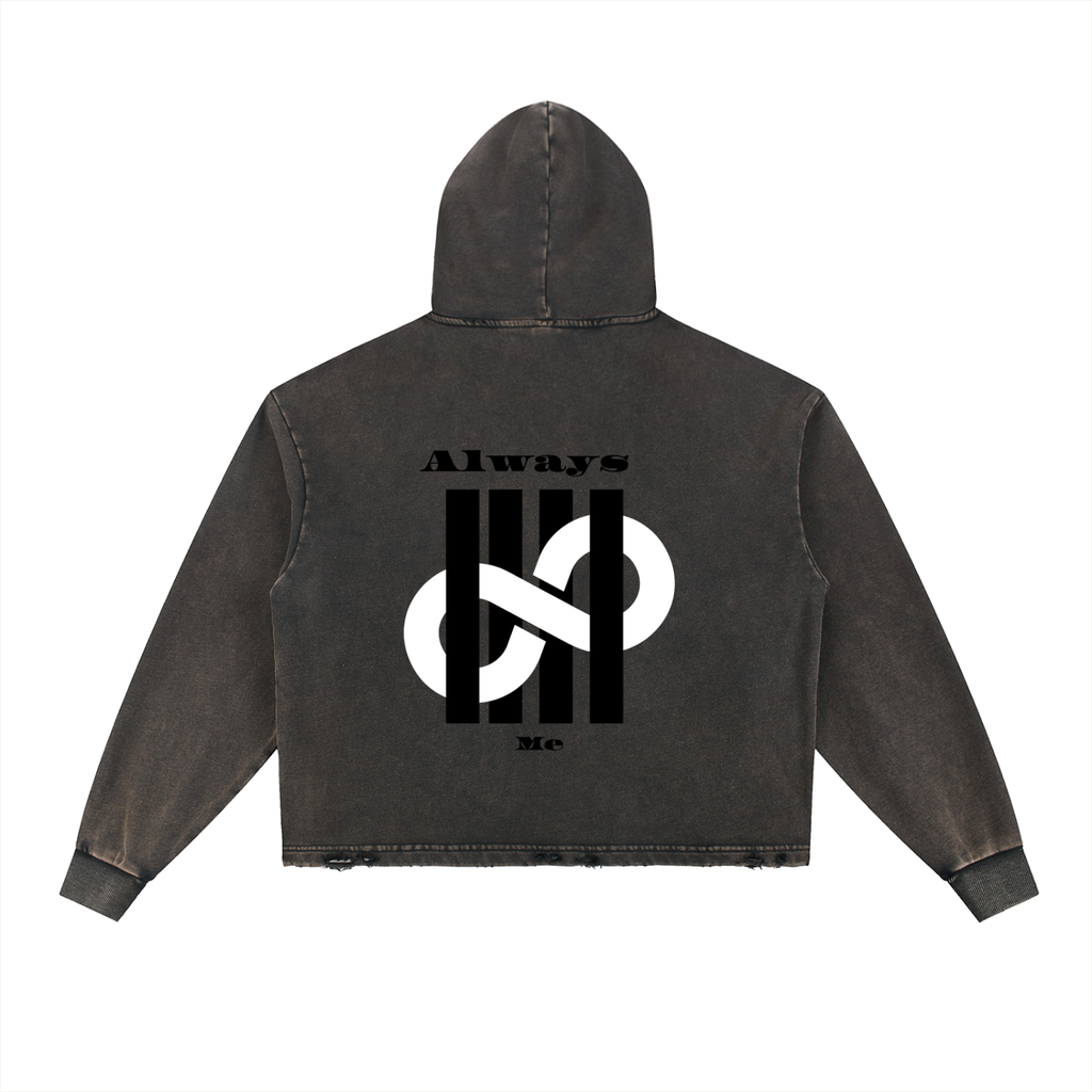Vintage Washed Frayed-Hem Hoodie