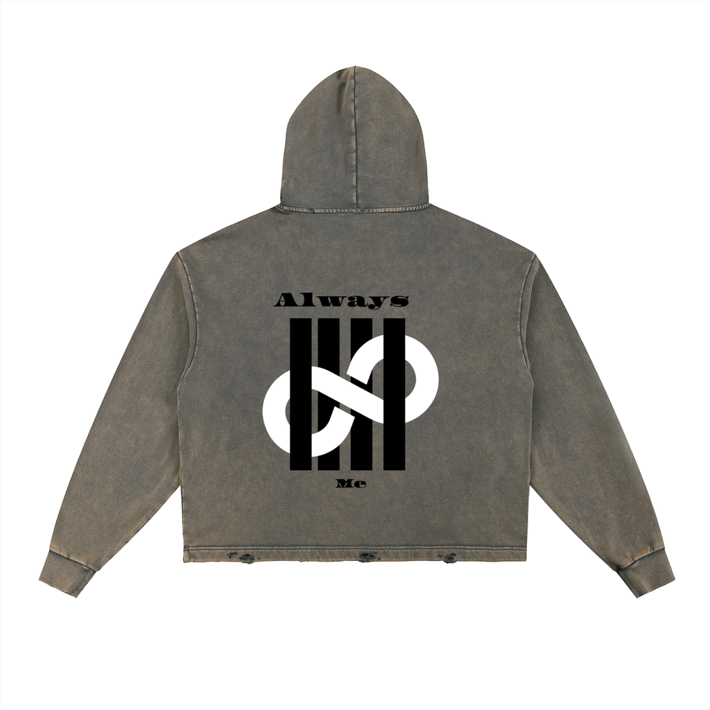 Vintage Washed Frayed-Hem Hoodie