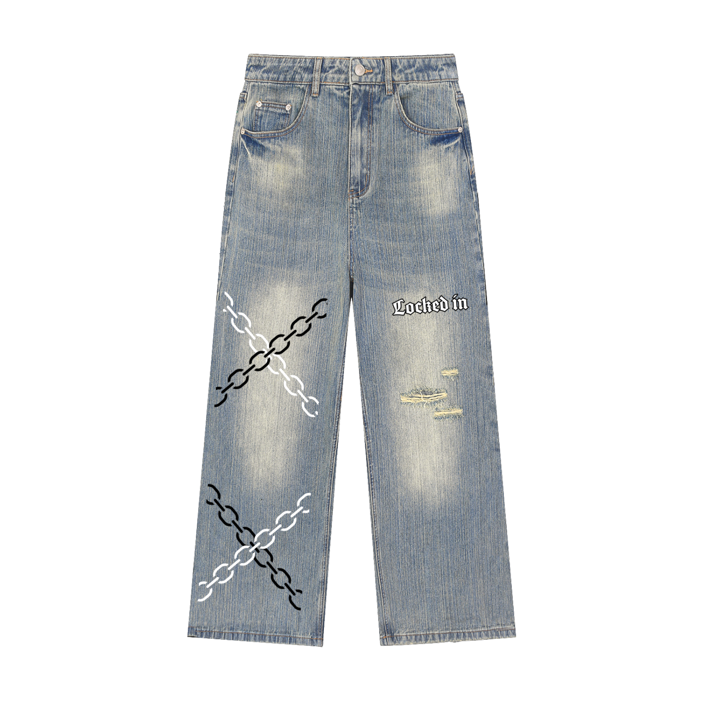 Vintage Wash Distressed Denim Jeans